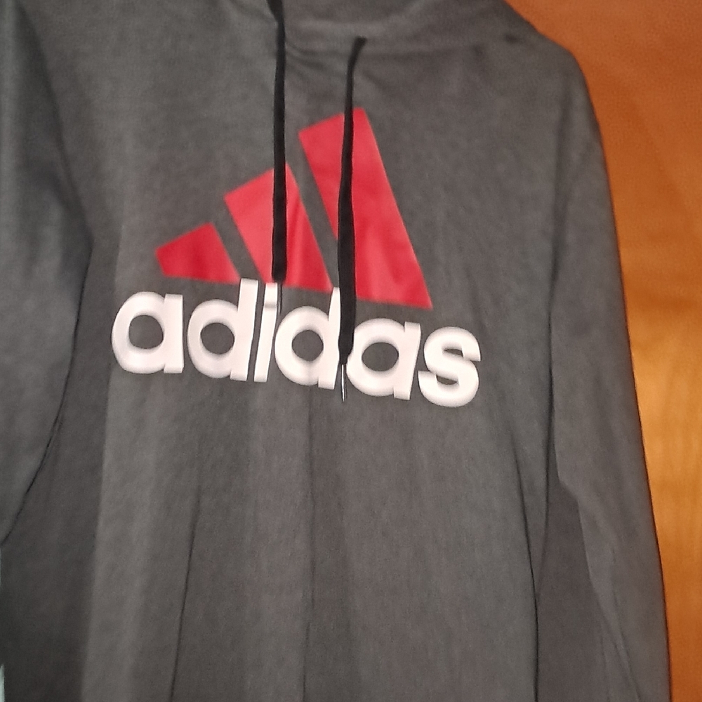 Adidas Men's Dark Gray Hoodie with Red Logo